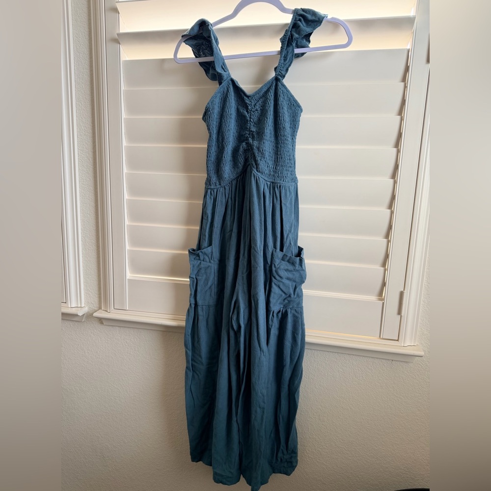 Blue Sleeveless Boho Jumpsuit with Pockets